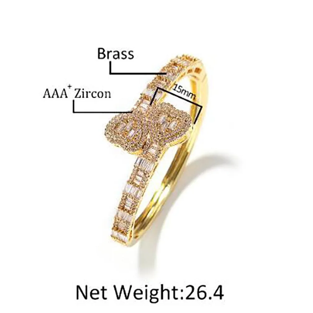 14k gold plated love heart bracelet diamond baguette bangle bracelets opening size cubic zirconia hiphop jewelry for men women gifts