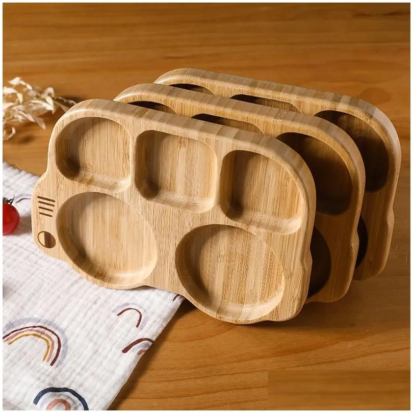 Cups Dishes Utensils 4pcs Bamboo Plate Sets Baby Feeding Bowl Wooden Kids Feeding Supplies Spoon Fork for Baby Tableware Suction Plate Bowl Cup
