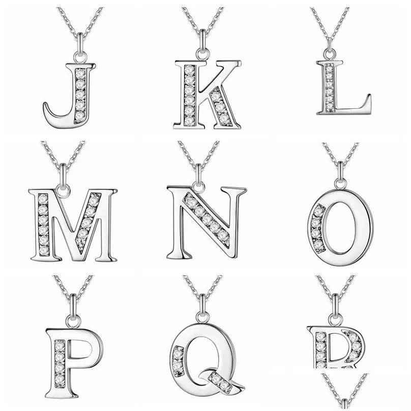 new arrival initial letters charm necklace 26 alphabet pendants stainless steel silver personalized name capital a-z jewelry crystal diamond cz stones