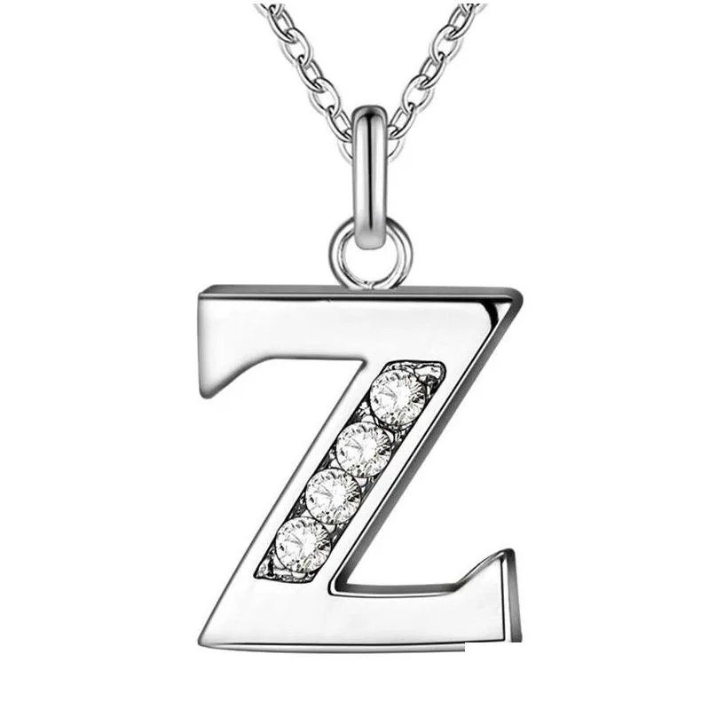 new arrival initial letters charm necklace 26 alphabet pendants stainless steel silver personalized name capital a-z jewelry crystal diamond cz stones
