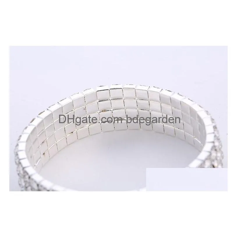 1~10 rows tennis shiny crystal bridal bracelet women white rhinestone cystl stretch wedding bangle for ladies fashion luxury jewelry