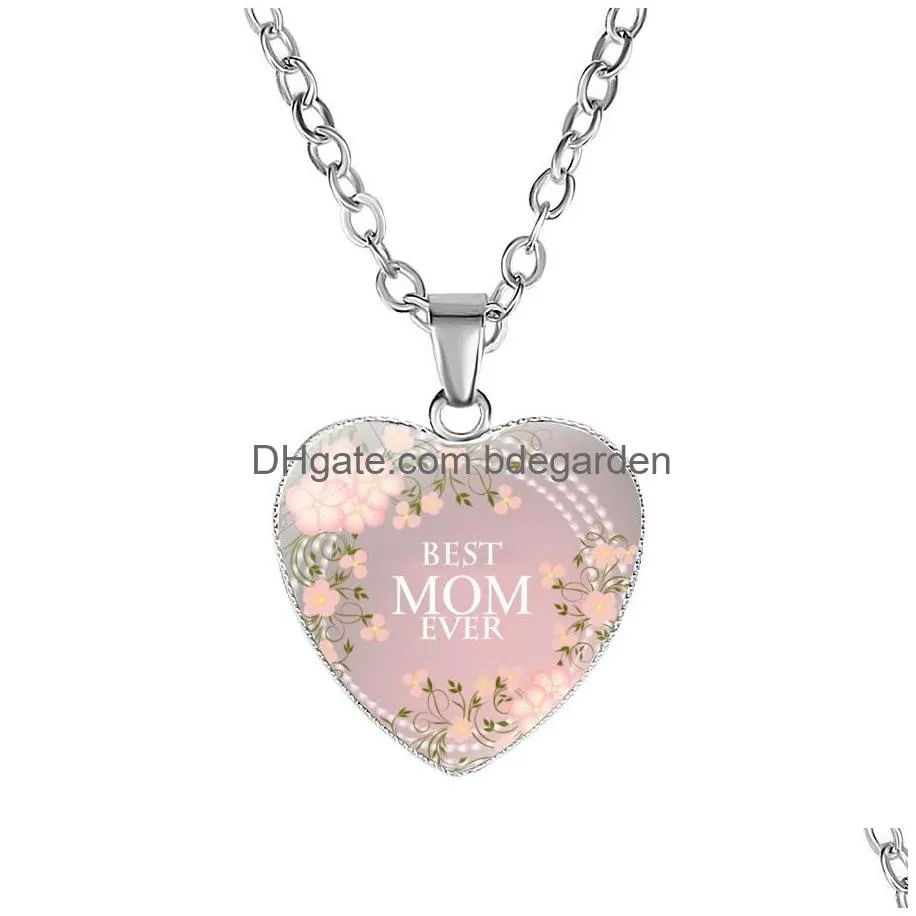 we love you mom necklace best mom ever glass love heart shape pendants silver chains for women mama mother`s day fashion jewelry gift
