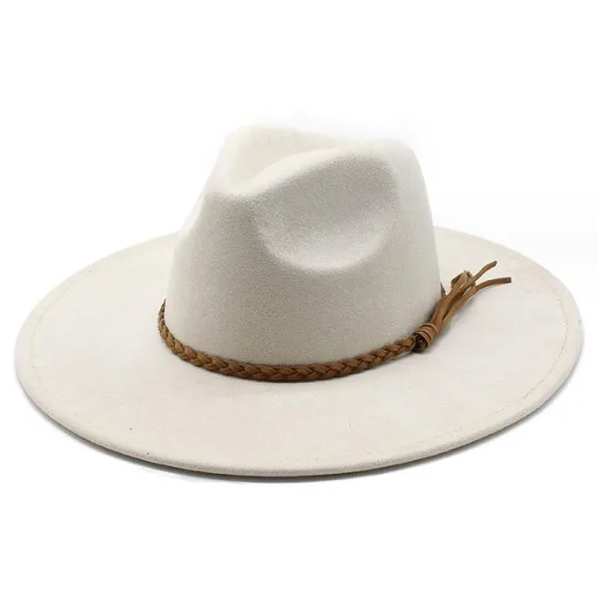 Classical Suede 9.5CM Wide Brim Fedora Hat For Women Men Church Jazz Hats Wedding Decorate Formal Dress Ca