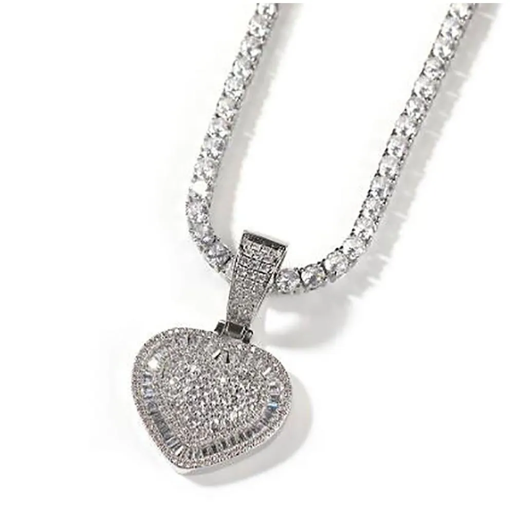 men women zircon heart locket pendant necklace copper icy charm super star cubic zirconia hiphop jewelry