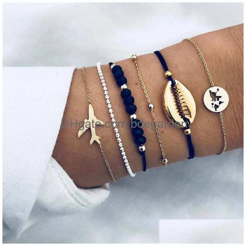 bohemian style bracelets sets for women sea shell map turtle pineapple heart lotus moon charm natural stone beads chains bangle boho