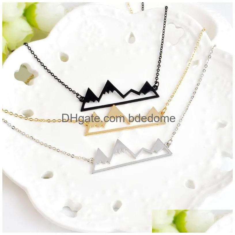 new mountain peak shape pendant necklaces for women gold silver black snowcap snowy mountain top charm chains fashion jewelry