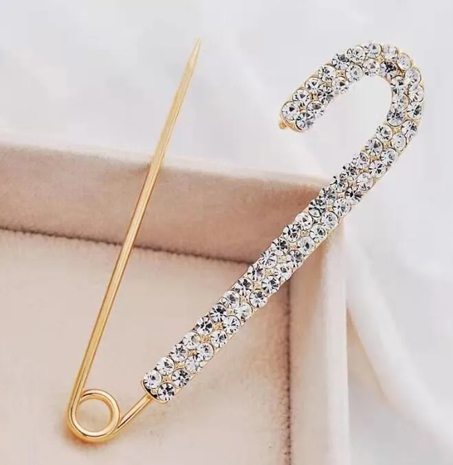 Rhinestones Safety Pin Brooches Bow Large Pins Brooch For Women Dress Sweater Gold Plating Crystals Elegant Brooches Jewelry