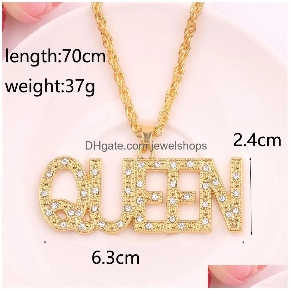 hip hop her king and his queen couple necklaces for women men iced out letter pendant gold chains hiphop rapper jewelry gift