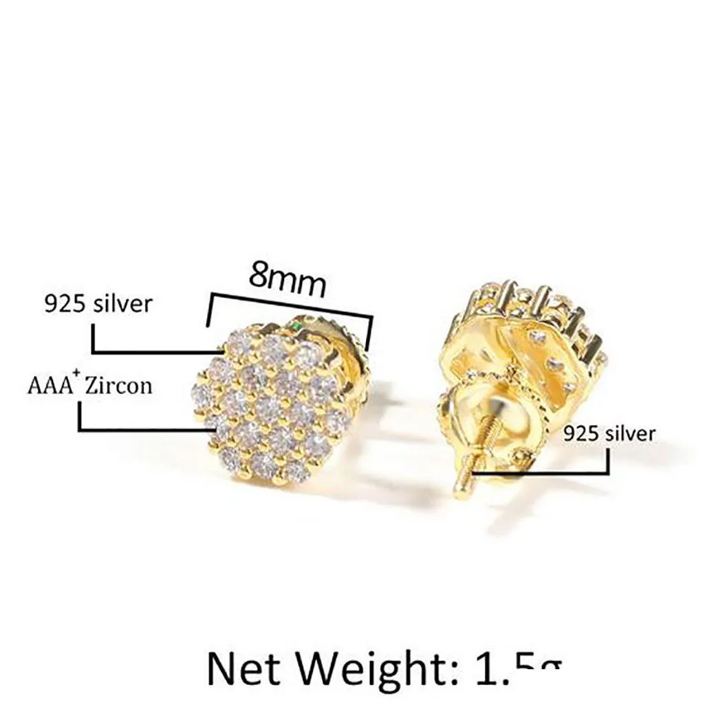 925 silver hexagon drop earrings stud 1 pair casual iced out diamond micro pave cubic zircon earring men women gift jewelry