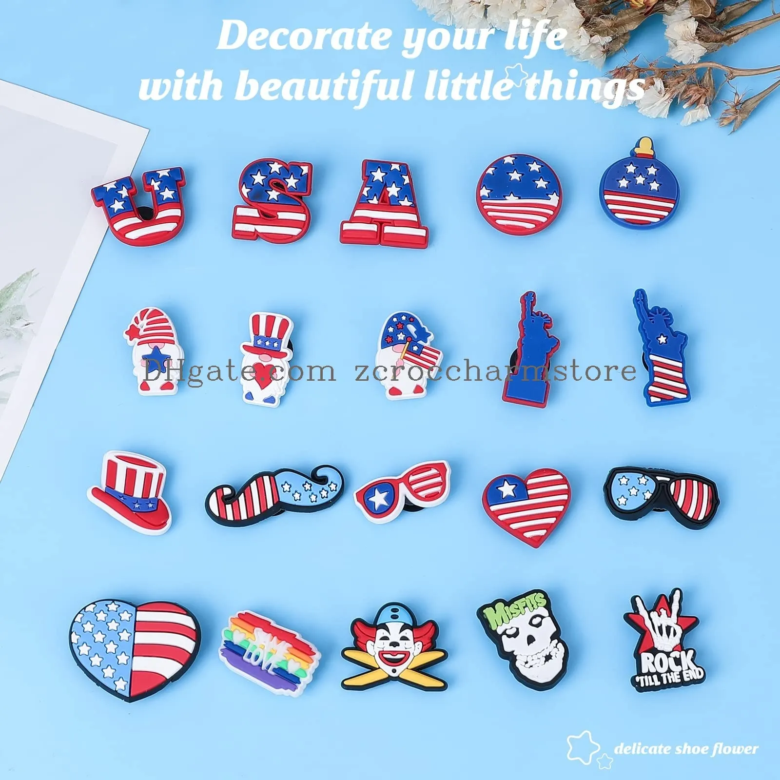 american flag shoe charms for clog clog sandals decoration diy shoes pins for shoe charms decorations for men women boys girls kids birthday gifts holiday party favors supplies