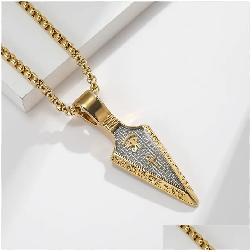 high grade quality stainless steel religious eye of horus ankh necklace pendants religion egyptian spearhead spear agypt silver black gold charm inlay carbon