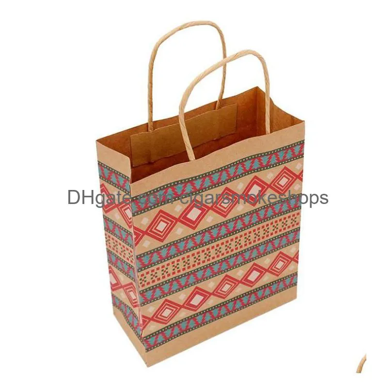 xmas kraft printed gift bags - colorful wrapping totes for presents, toys & clothes - carrier handle packaging by brand