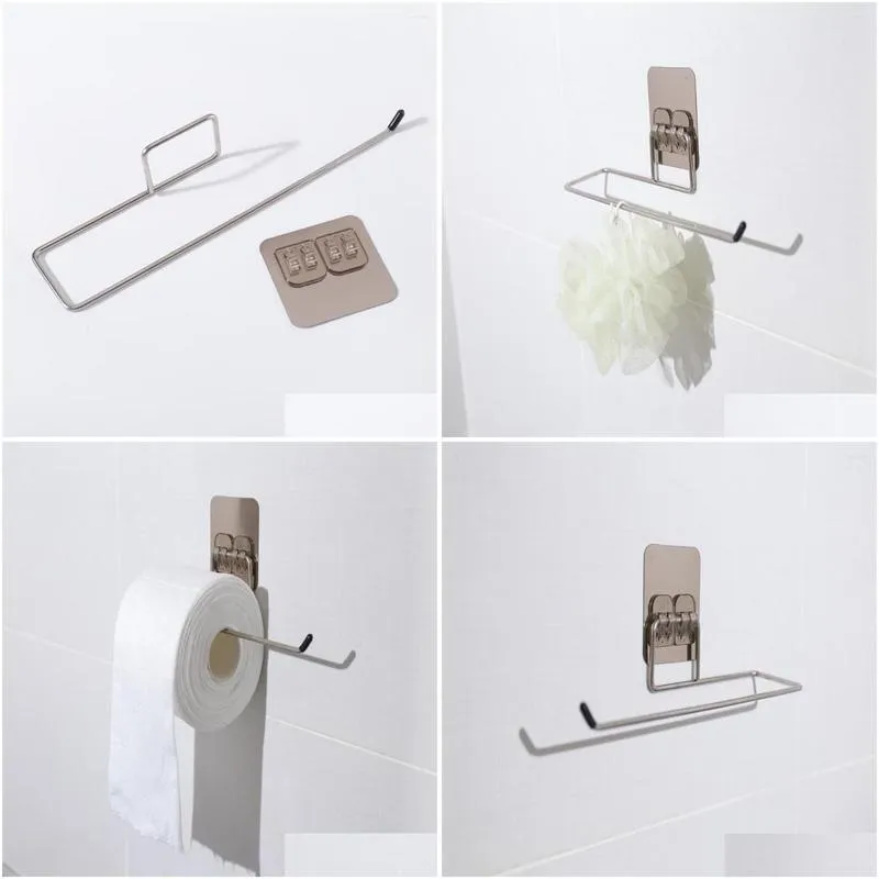 Hooks 2pcs Hanging Toilet Paper Holder Roll Punch Free Bathroom Towel Rack Stand Kitchen Home Storage