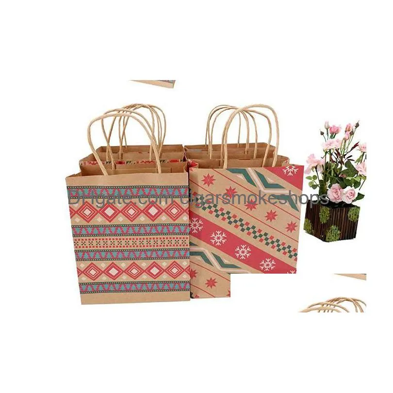 xmas kraft gift bags: colorful prints, handbag style, for presents, toys & clothes. festive packaging for holidays!