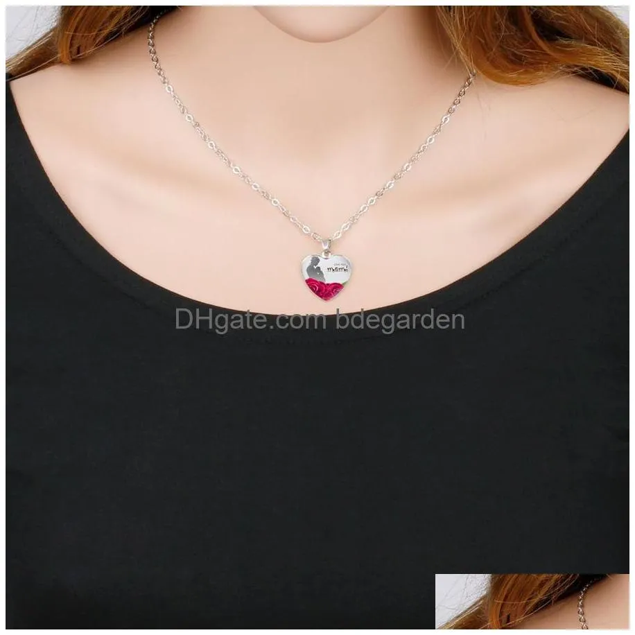 we love you mom necklace best mom ever glass love heart shape pendants silver chains for women mama mother`s day fashion jewelry gift