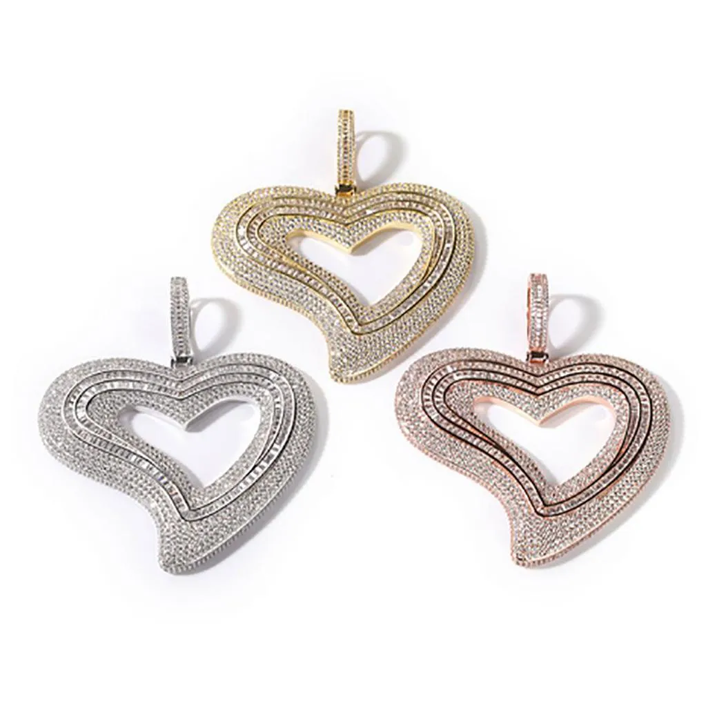 14k iced out heart pendant necklace with 3mm 24inch rope chain micro pave cubic zirconia hip hop men women jewelry