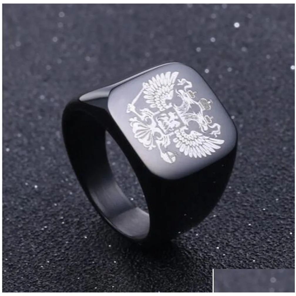 gold silver black stainless steel ring russia`s national russia emblems double  heads wings up rings