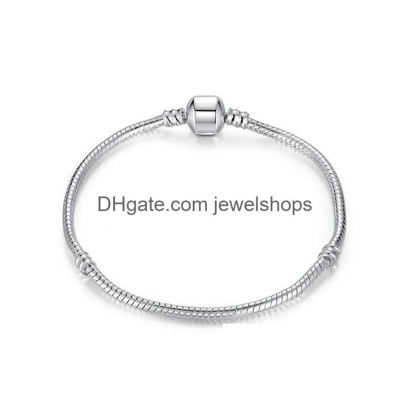 16-23cm 925 sterling silver bracelets 3mm snake chains fit charm european beads bangle bracelet for men & women jewelry gift