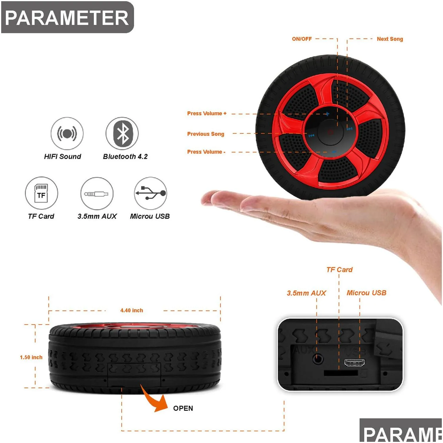 Sports Car Tire Bluetooth Speaker Portable riding Wheel shaped LoudSpeaker with Mic Support TF Card MP3 Player bike outdoor tires
