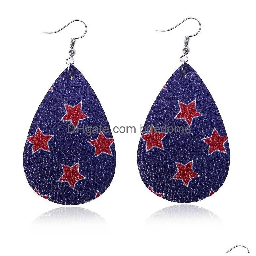 women ethnic lichee pattern leather dangle earrings for girls american flag star printing drop earrings fashion bohemian jewelry