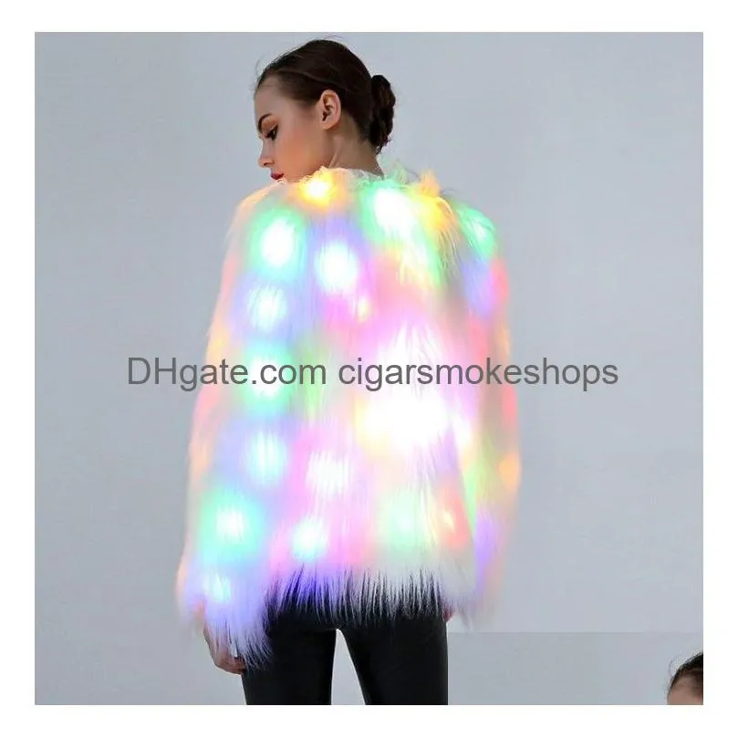 gfit led faux fur coat: colorful nightclub clothes for women - dj, dance, halloween & christmas costume with luminous lights.