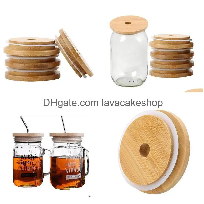 bamboo cap lids 70mm 88mm reusable bamboo mason jar lids with straw hole and silicone seal high quality