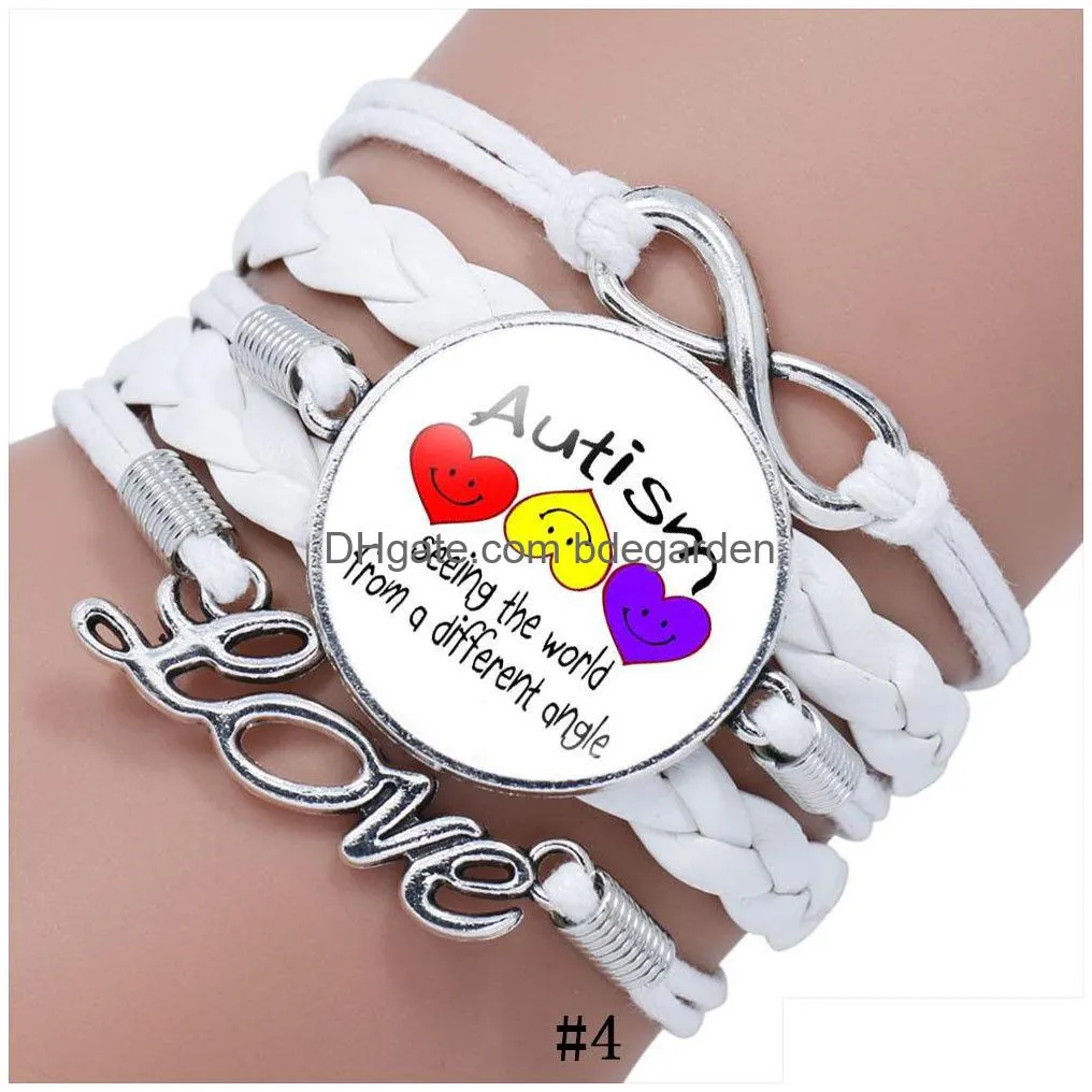 autism awareness mom care children bracelets for kid boys girls glass letter charm braided leather rope bangle fashion inspirational