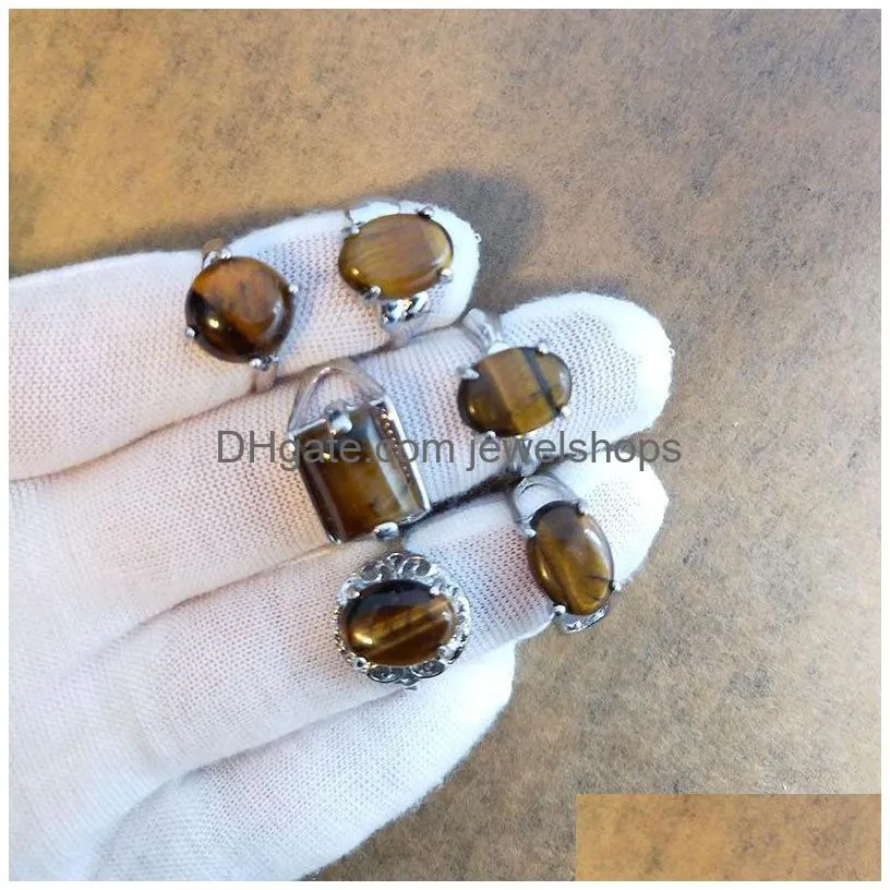 mix size natural stone solitaire rings for women 10 colors different shapes tiger eye stone ring girls fashion jewelry gift