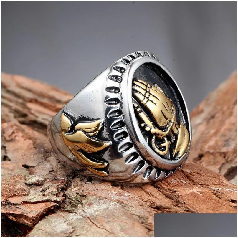 high quality 316 stainless steel christianity ring the virgin mary christian religion gold plated  of peace men women religious jewelry folded hands in