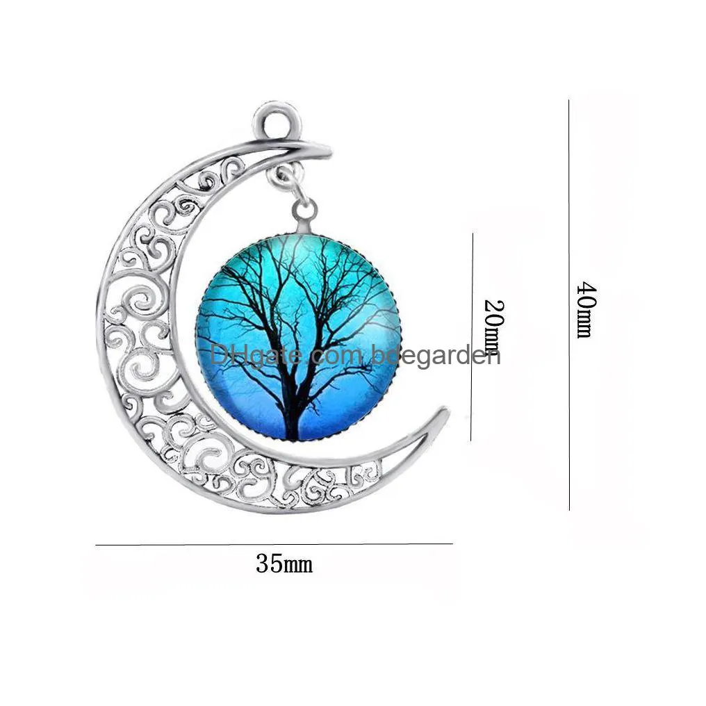 fashion cabochons glass moon necklace starry outer space universe gemstone pendants tree of life necklaces for women jewelry