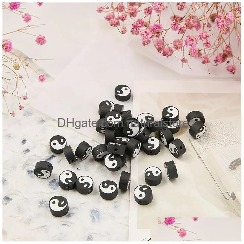 10mm tai chi round clay polymer spacer beads yin yang beads for diy jewelry making bracelet necklace accessories 50pcs/lot