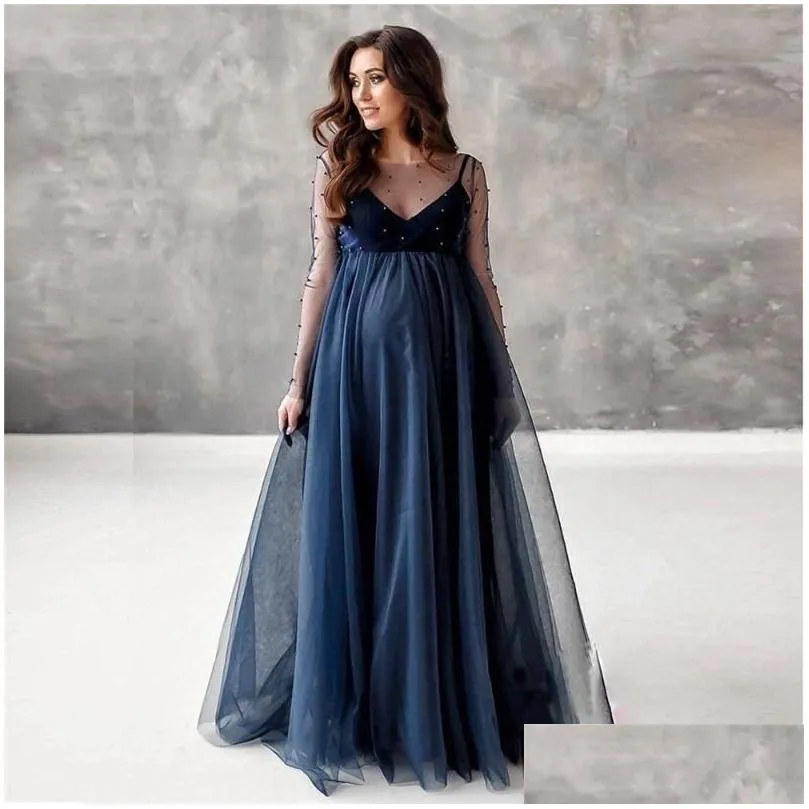 Maternity Dresses Tulle Cute For Baby Showers Party Long Pregnancy Poshoot Prop Mesh Pregnant Women Pography Maxi Gown