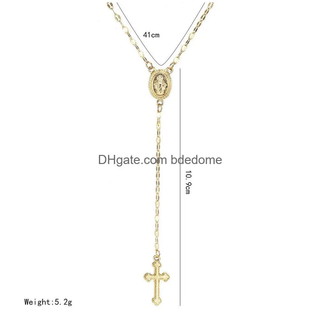 fashion women`s y shape lariat necklaces cross blessed virgin mary pendant religion simple chain for ladies luxury jewelry gift