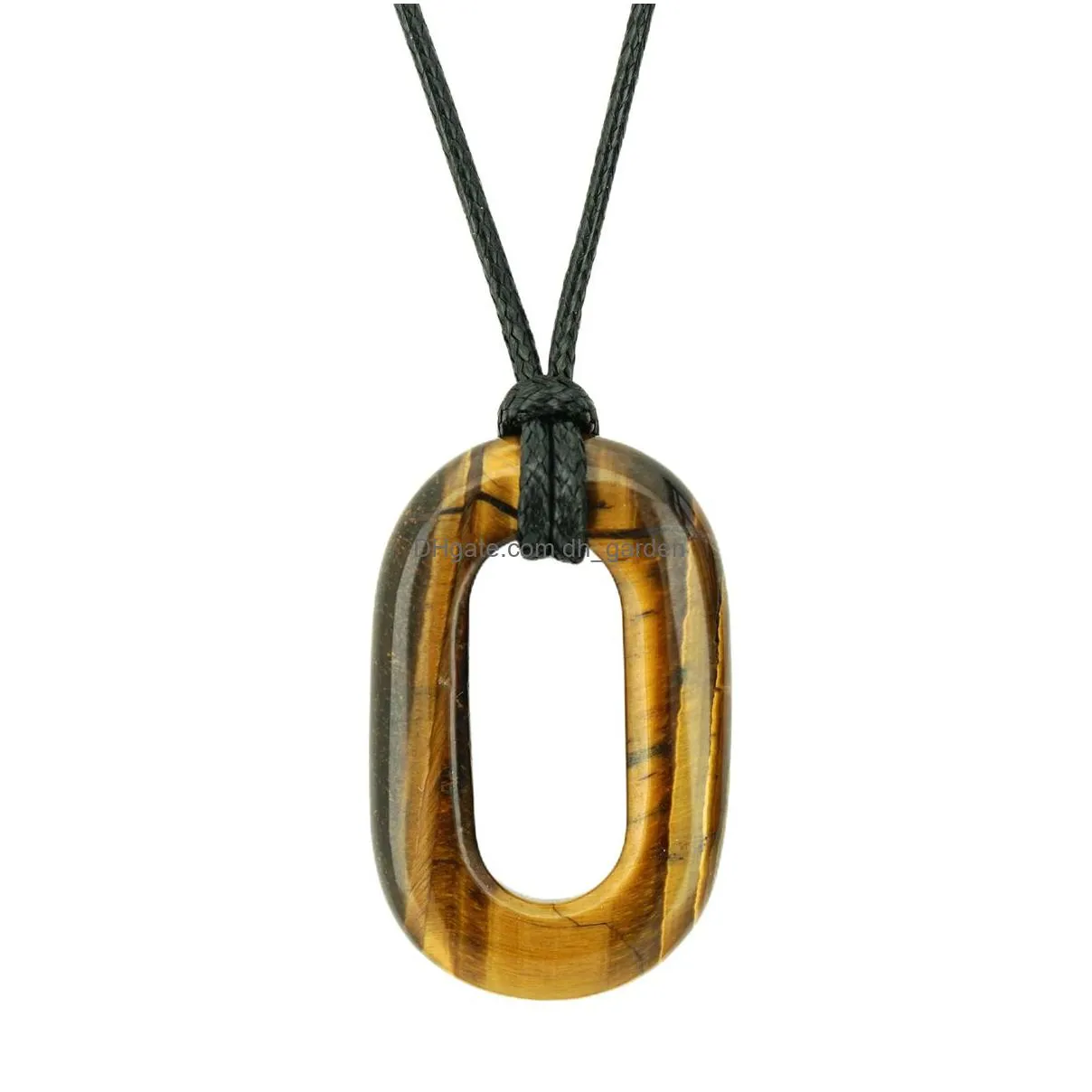 wholesale multiple healing crystal stones charm pendant 0-shape gemstones pendant necklace with black weave rope chain