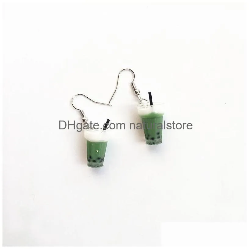 fashion plastic ear clip dangle women cute romantic simulation popular pendant earrings pearl milk tea food earring