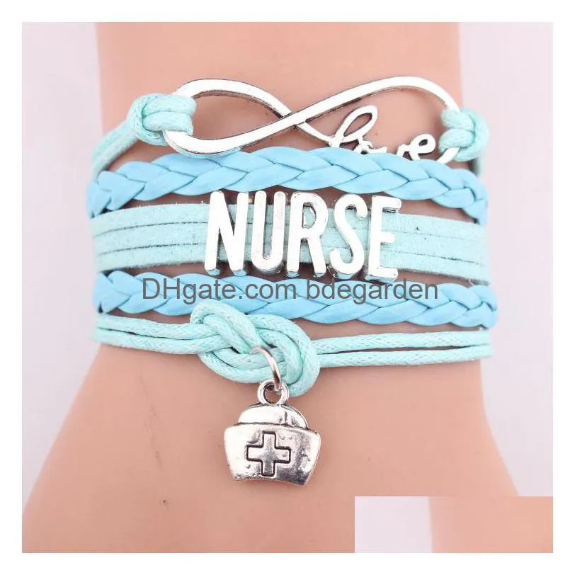 new nurse braided leather rope bracelets medical kit bag charm love wrap bangle for women girl nurse`s day jewelry gift