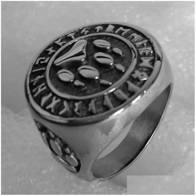 stainless steel bear palm rune lune letter  ring jewel high quality ancient nordic  odin irish ireland amulet rings jewellery for