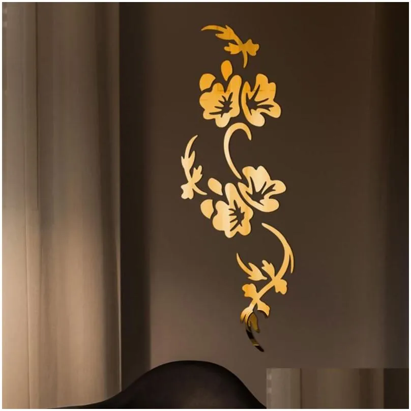 Flower Mirror Wall Decorations  3d Flower Wall Sticker Mirror