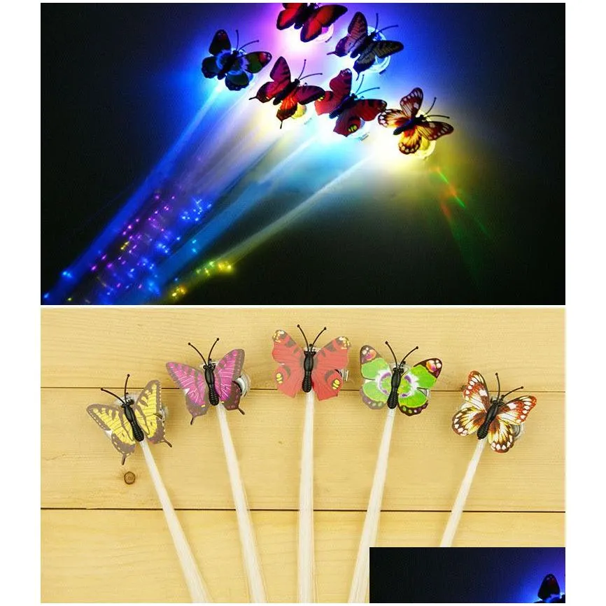 Flash braid hair clip with butterfly Colorful luminous braid fiber optic silk hair clip wholesale LED lights flash hairpin bar