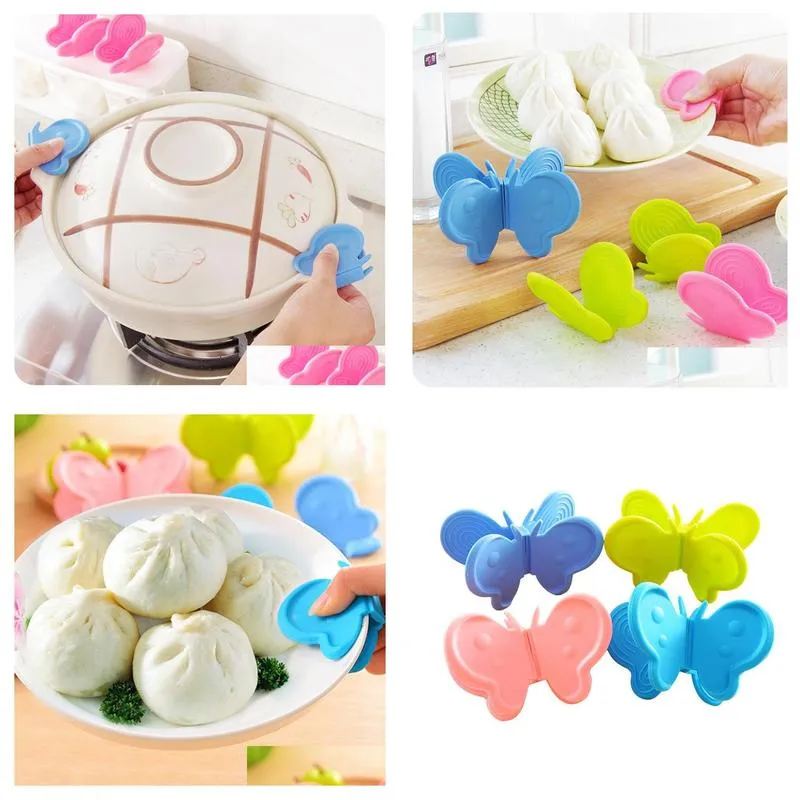 Hotsale Kitchen Accessories Soft Insulation Butterfly Shaped Clip Microwave Oven Mitt Pot holder Cute Heat-resistant Plate Dishes Bowl Clips