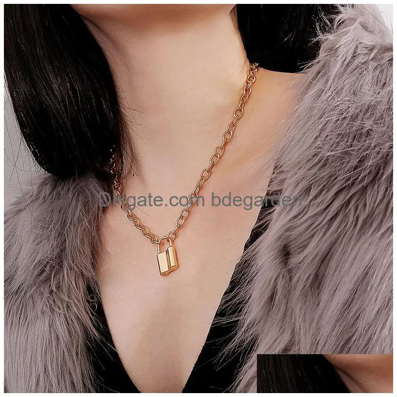 2019 trendy padlock necklace for women gold silver lock shaped pendant chains girls fashion jewelry gift