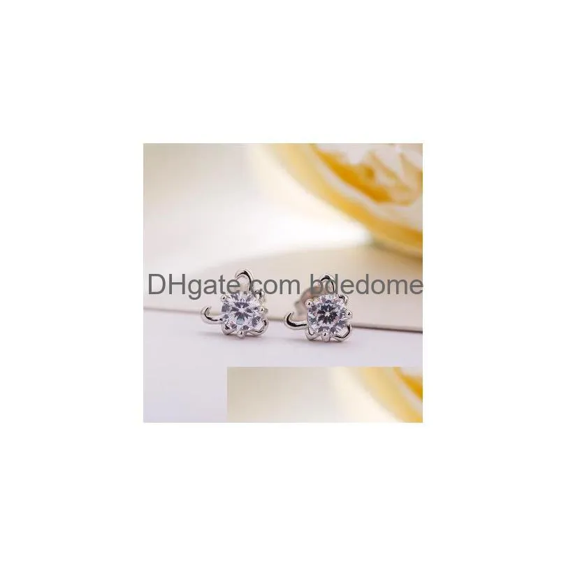 luxury twelve constellations silver plated stud earrings cz cubic zirconia diamond zodiac earrings for women ladies fashion jewelry