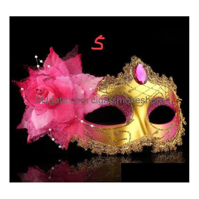 new exquisite rhinestone leather mask masquerade halloween party mask side flower bead chain pointed mask gift