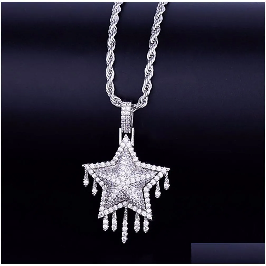 14k gold plated icy lab diamond star drip pendant men women with 24