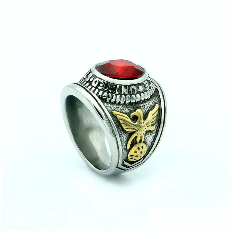 vintage black officers united states us air force ring stainless steel silver gold retro antique men`s american soldiers military  rings ruby red stone