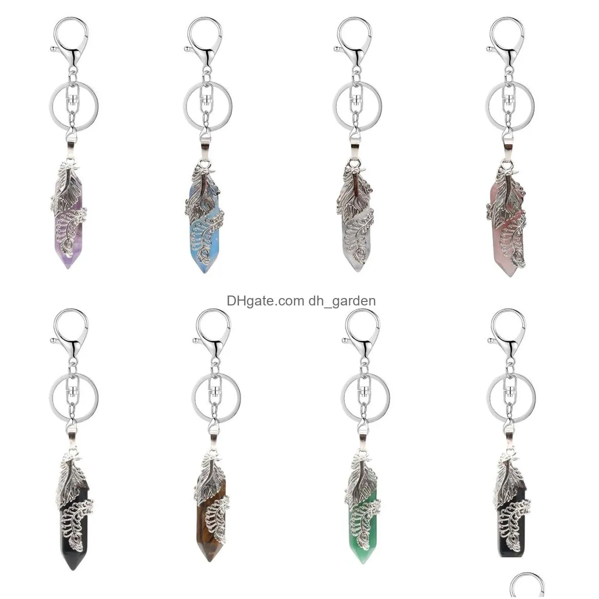 fashion new design single metal phoenix wrapped natural crystal healing stones pendant keychain with handmade