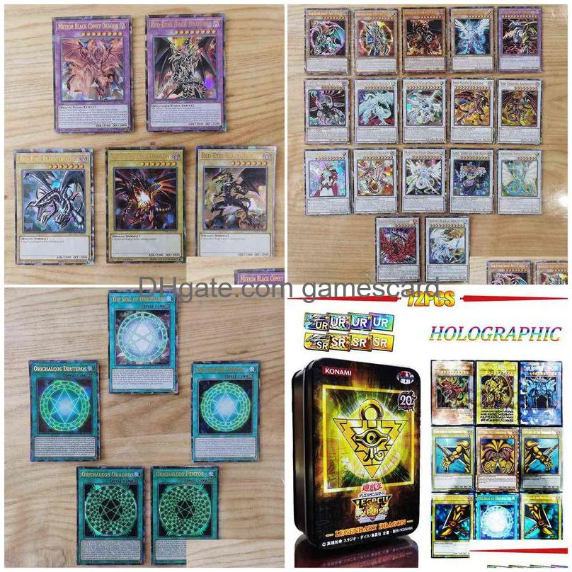 72pcs yugioh with tin box yu gi oh holographic english cards pro white dragon duel game collection card kids toy gift g220311