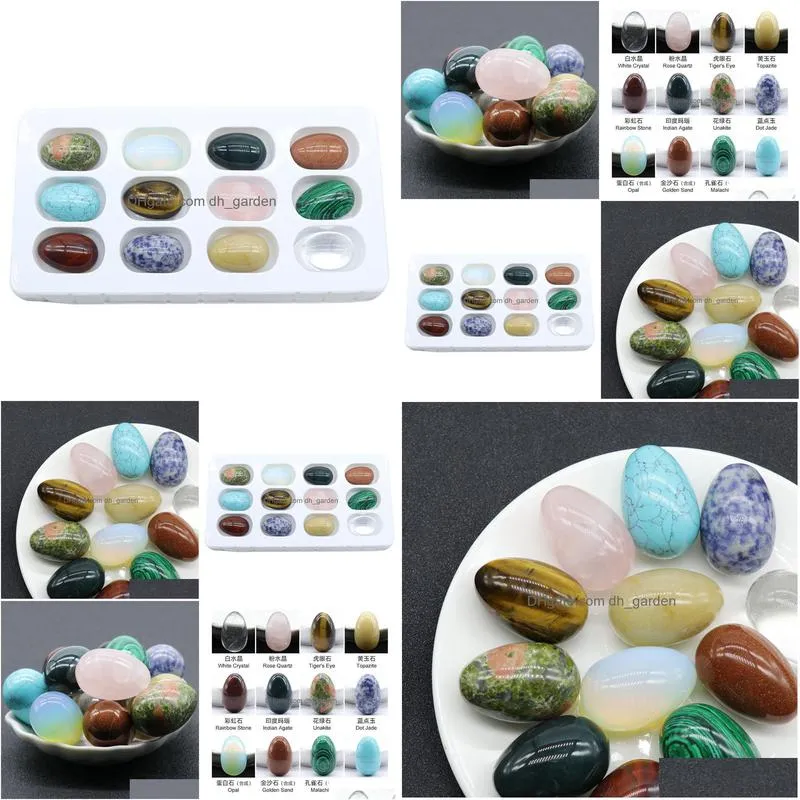 new selling 12pcs/box healing natural crystal gemstone material set egg shape gemstone decoration for jewelry making