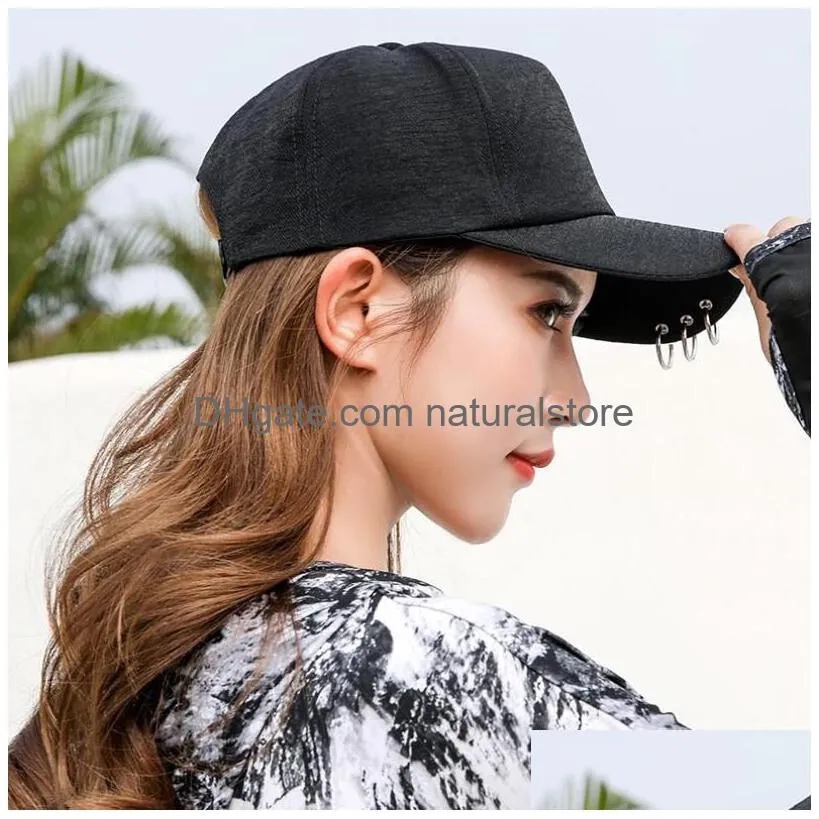 fashion iron ring women men hats adjustable black white color printing graffiti all-matching baseball cap for male female street caps