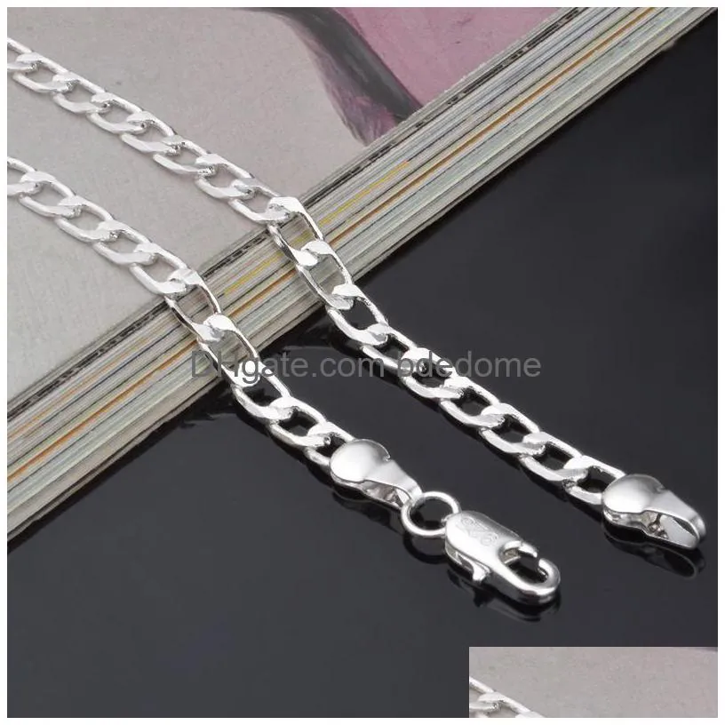 fashion 4mm sideways 925 sterling silver chains choker necklaces for women men luxury jewelry size 16 18 20 22 24 inches